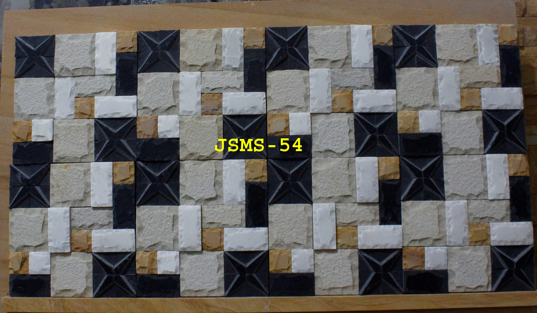 Star Pattern Natural Stone Mosaic tiles with black stone carving